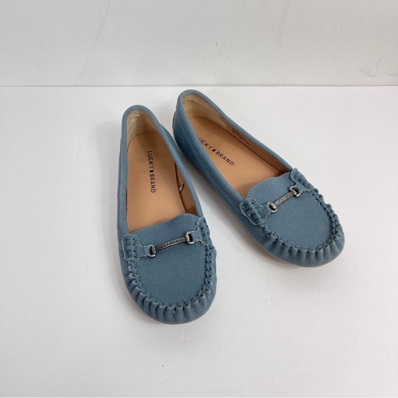 Lucky Brand Abeeku Blue Canvas Moccasin Driving Loafers w/ Metal Accent Size 7 - Picture 2 of 8